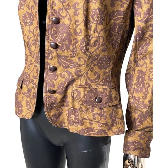 Peruvian Connection Floral Brocade Blazer Jacket Brown & Gold US 8 - Picture 6 of 11